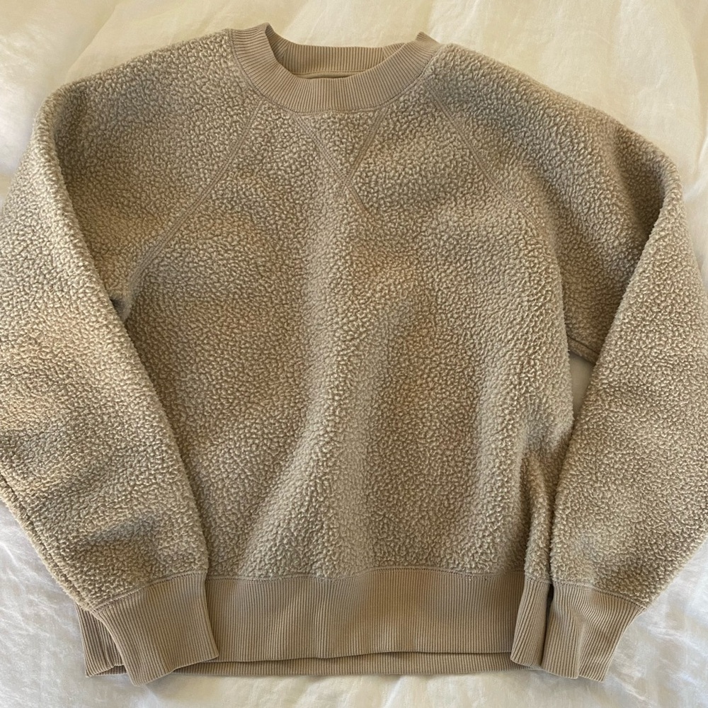 Everlane Renew Fleece Raglan Sweatshirt, size small, color oat
